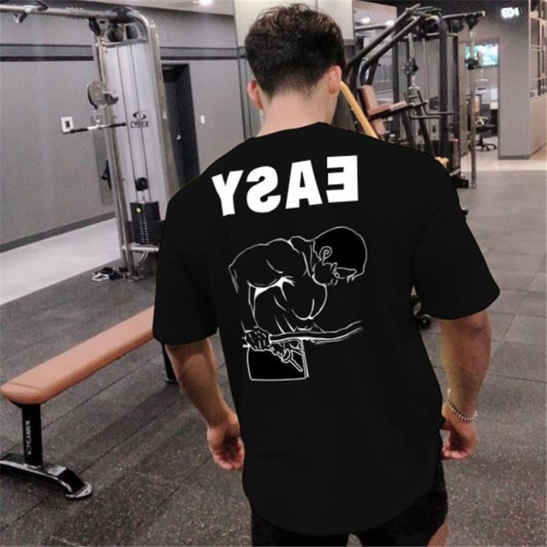 

2021 workout clothes cotton loose fit gyms t shirts mens short sleeve t-shirt muscle gyms fitness clothing bodybuilding, White;black