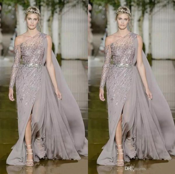 Eine Schulter Zuhair Murad Abendkleider Chiffon Sexy High Side Split Glitter Pailletten Promi-Festzug-Kleider Abendkleid nach Maß