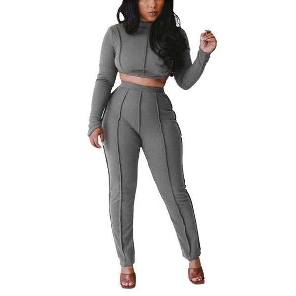 

women's tracksuits 2021 set long sleeve crop pencil pants suit active wear tracksuit two piece fitness outfits ladies sweatsuit, Gray