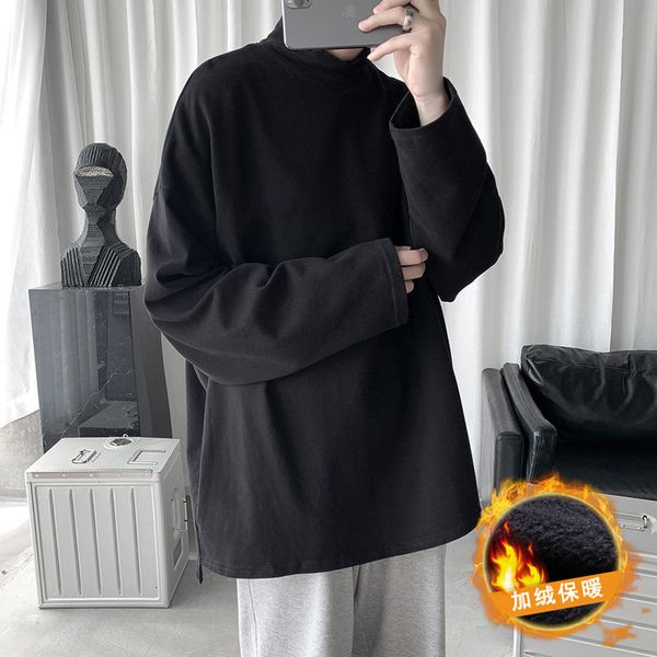 

2021 male t-shirts new fall fine pure plus thickened sleeve long fashion young men's clothes ml6y, White;black