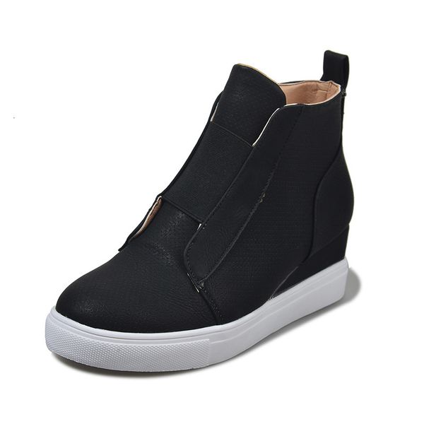 

more 2021 new size 35-43 spring for women internal heel growing height pumps short zip brown boots k4lv, Black
