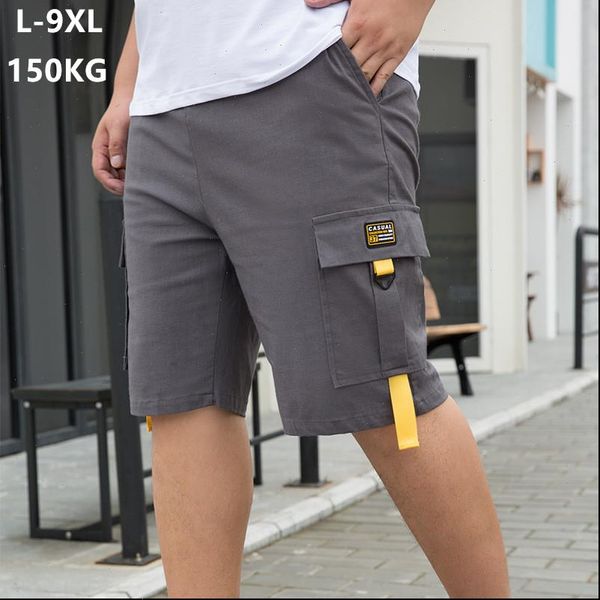 

summer cargo shorts for men plus size 6xl 7xl 8xl 9xl 150kg black grey knee length cotton mens khaki hiphop pockets boys, White;black
