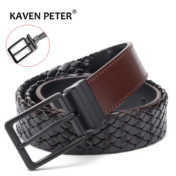 

designer belts men reversible knitted leather belt fashion male rotated buckle germany bonded leather braided strap t200113, Black;brown
