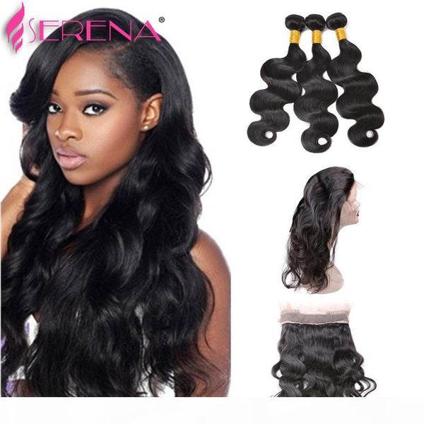 

pre plucked 360 lace frontal closure with bundles body wave brazilian virgin human hair with 360 full lace band frontals 360 closure, Black;brown