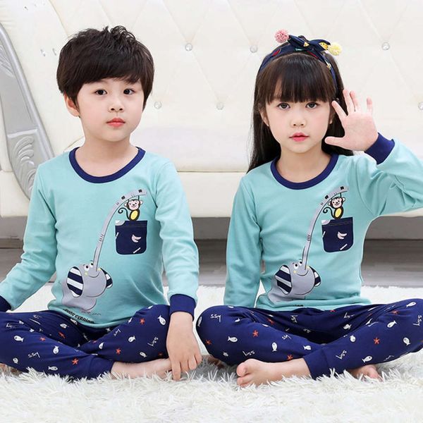 

men's and women's autumn pants children's underwear set pajamas baby home cloth cotton sweater long sve, Blue;red