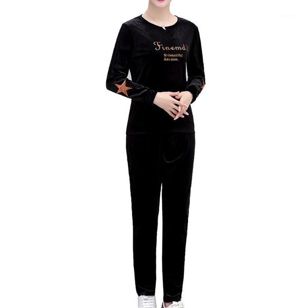 

women's tracksuits women 2021 two piece set lady clothing:pants big plus size xl~5xl elastic velvet embroidery female sports suits1, Gray