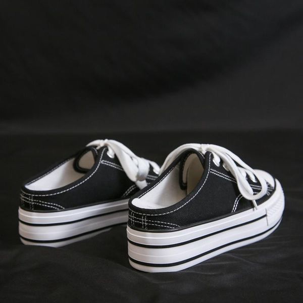 

slippers fashion low-rubber-soled vulcanized shoes 2022 autumn women canvas woman thick-soled inner increase casual non-slip blade 1top, Black