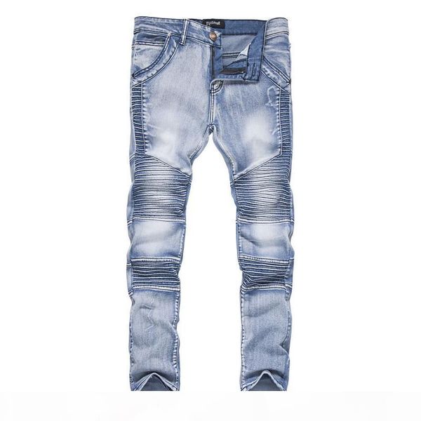 

puentiua мужские разорванные байкерские джинсы мужские моды мотоцикл slim fit moto джинсовые брюки 2018 повседневные разрушенные потертые го, Blue