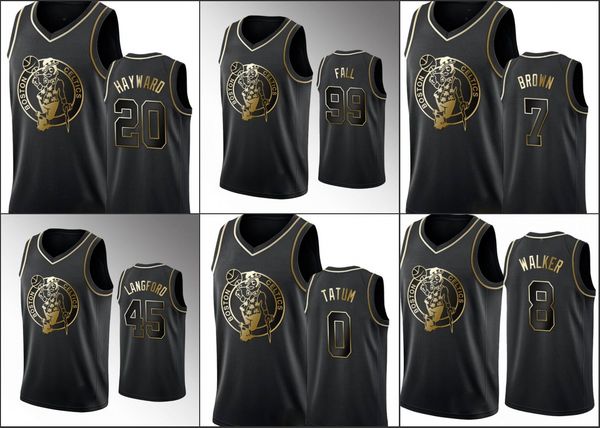 

бостон celtics. мужчины jayson tatum kemba walker gordon hayward jaylen faco fool brown nba black golden edition баскетбол джерси