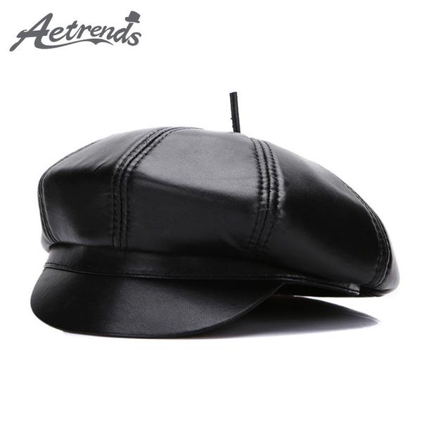 

aetrends] winter 100% leather beret hats for women or men s//l size genuine leather octagonal berets hats z-5487, Blue;gray