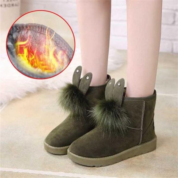 

new popular plus velvet women boots winter warm ear hair ball female snow boots comfortable flat bottom slip suede, Black