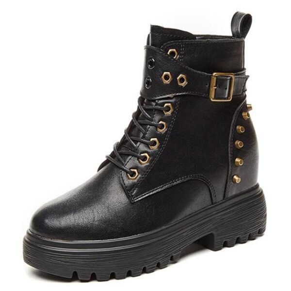 

women boots autumn winter shoes internal increase ankle boots women plus velvet warm snow rivet casual ky155, Black