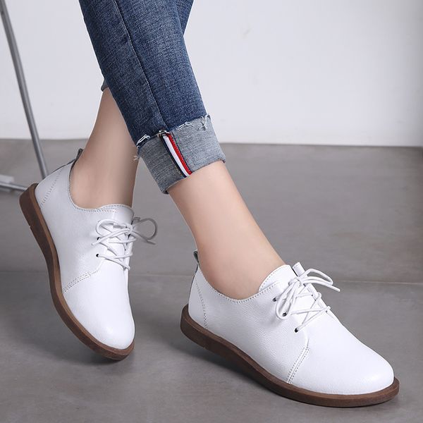 

peipah женская весна / осень обувь для женщин из натуральной кожи casual круглый toe flats женщины узелок твердые оксфорд обувь donna 201012, Black