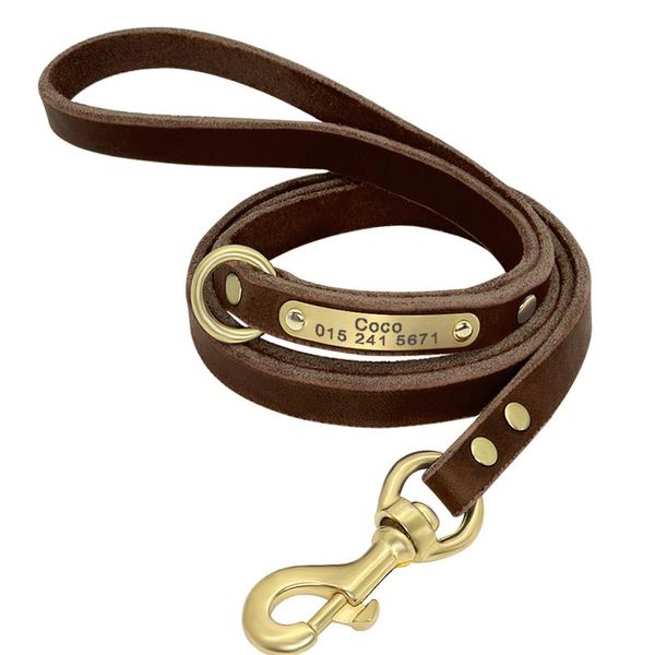 

120cm dog leash custom leather dog leash nameplate id tag collar lead pet walking lead for small medium large dogs k9 bbyjdw