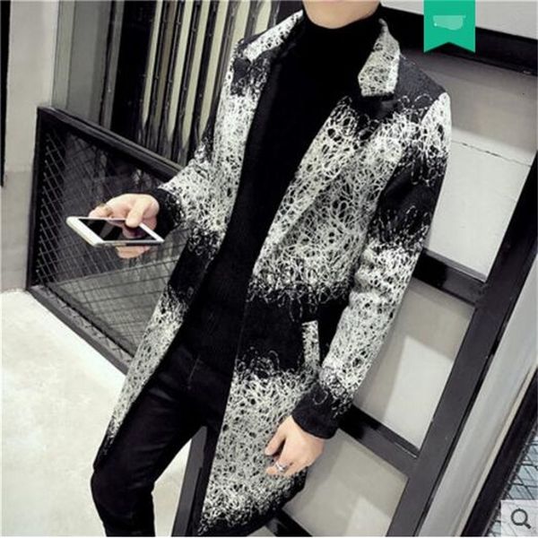 

2021 Winter Men New Single-breasted Coat Wool Long Style Men's Version of Jacket Thin Youth. M-2xl!! PICP, Black