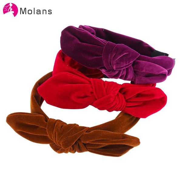 

molans 2020 velvet knotted bow headbands solid simple girl's big bow-knot hairbands women autumn and winter new hair accessories