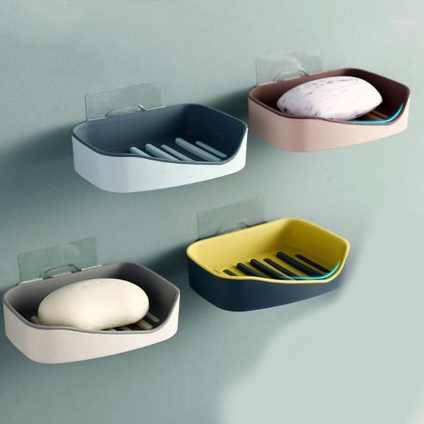 

bathroom wall-mounted creative punching double drain soap box plastic paste tray bathroom soap box1