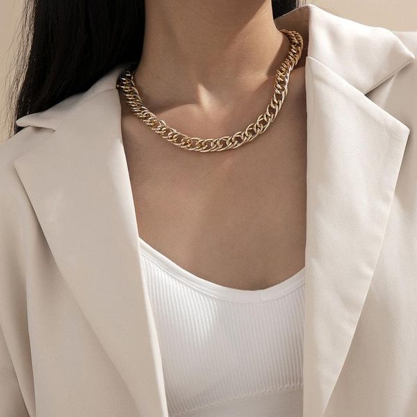 

chains timeonly punk hip hop twisted chunky chain necklace gold color linked chokers necklaces for women retro minimalist accessories, Silver