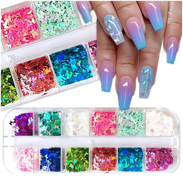 

butterfly pattern nail sequins paillette mixed colors nail colorful glitters 3d nail slices art acc jllwlh, Silver;gold