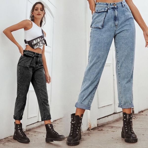 

fashion high waist snow wash streetwear straight jeans pants for women