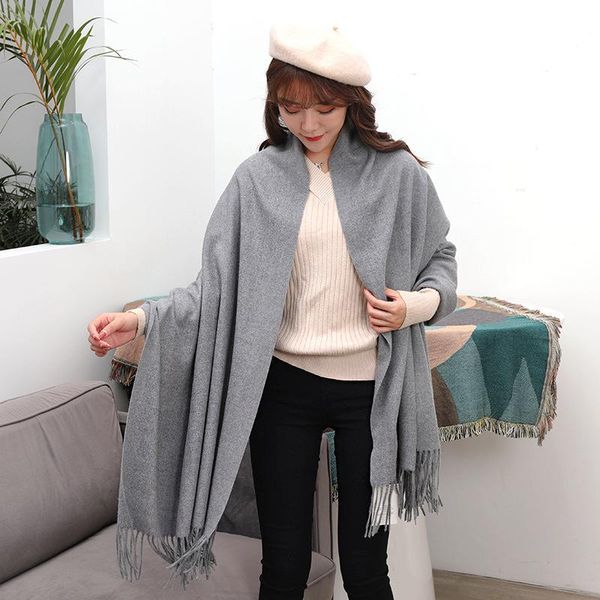 

solid color soft women scarf cashmere scarves lady shawl wrap autumn winter female hijab headband ad040, Blue;gray