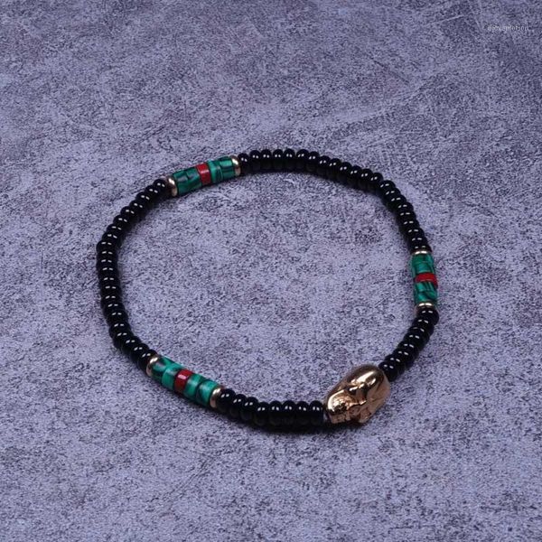 

pohier onyx beads the heishi bead collection gold color skull charm bracelet for man woman jewelry1, Golden;silver