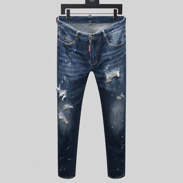 

street fashion men's jeans with holes nostalgic blue italian fashion micro elastic slim men's fashion pants, Black