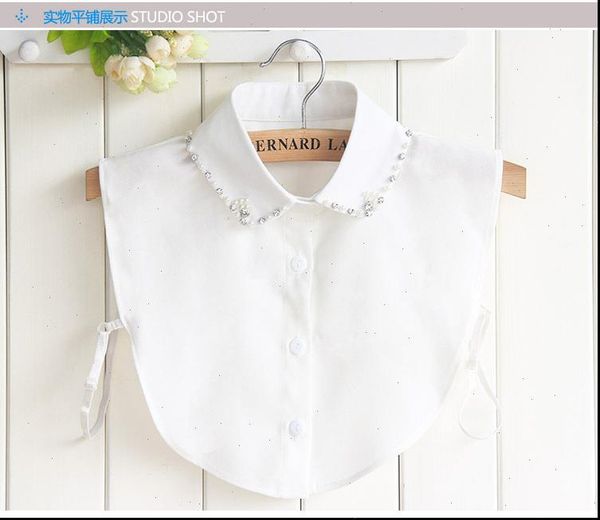 

pearl shirt fake collar chiffon fake winter holiday shirt collar female foreign original crystal chiffon ladies sweater collier, White