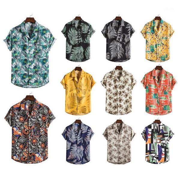 

brand new mens printed shirts 2020 summer man short sleeve casual shirts slim beach holiday leisure 11 styles1, White;black