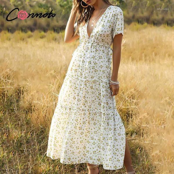 

conmoto boho beach summer 2020 dress women floral casual long dress slit maxi plus size ruffles dresses vestidos1, Black;gray