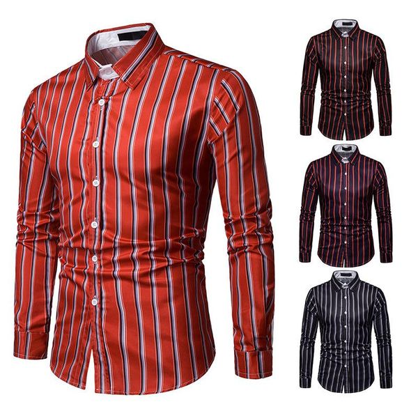 

men's striped shirt long sleeve turn down collar cardigan shirt with 3d digital printing casual slim type, White;black