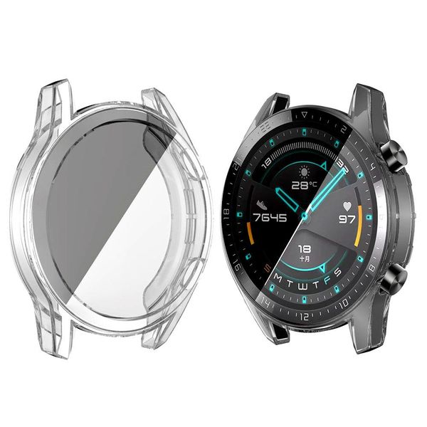 

tpu case для huawei watch gt 2 46 мм ремешок на ремень мягко покрывается всесторонний экран protector cover bumper huawei watch 2 pro / gt2, Black;brown