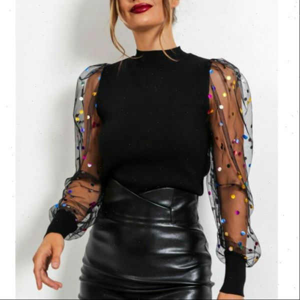

women sequins puff sleeve elegant t shirt autumn long sleeve t shirt casual tee femmel women jersey, White