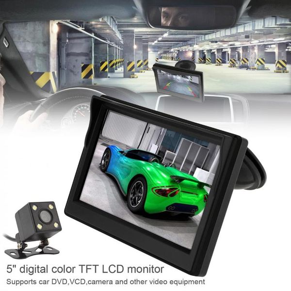 

5 inch car lcd monitor 16:9 screen 2 way video input + 170 degrees wide angle lens rear view camera