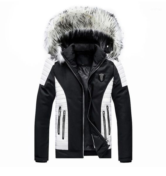 

new men's cotton sweater fur collar hat removable men's warm contrast color coat europe and america plus size cotton men1, Black