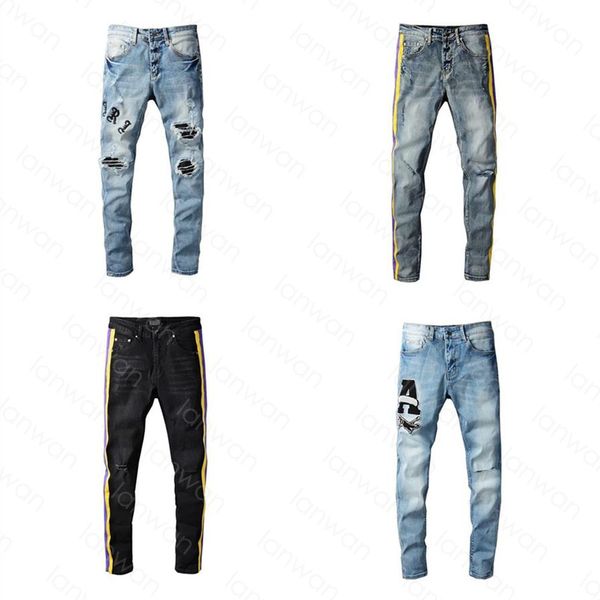 

men's jeans classic hip hop stylist distrsed ripped biker jean fashion trousers slim fit motorcycle denim multiple choic contact me for, Blue