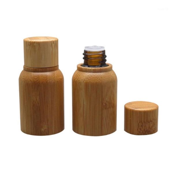 

storage bottles & jars 2ps/lot 10ml 0.35oz bamboo wood essential oil refillable bottle , cosmetic packaging empty amber glass refuse1