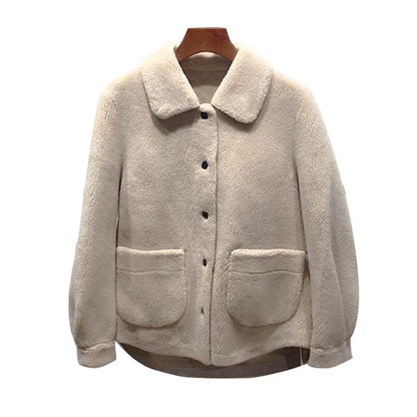 

women cotton-padded jacket loose lamb wool jacket fur coat warm short lamb fur jackets length fur one-piece coat for women, Black