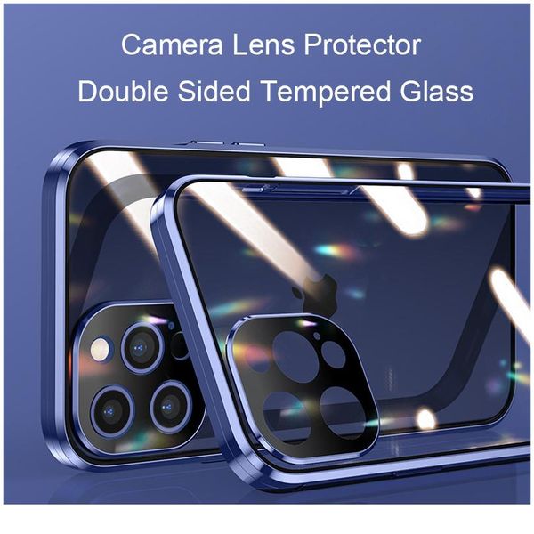 

360 magnetic adsorption metal case for iphone 12 mini 12 11 pro xr x xs max double sided glass cover cam bbydyb
