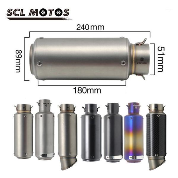 

scl motos 1pc 51mm 60mm stainless steel motorcycle exhaust pipe inlet carbon fiber sc exhaust pipe muffler for1