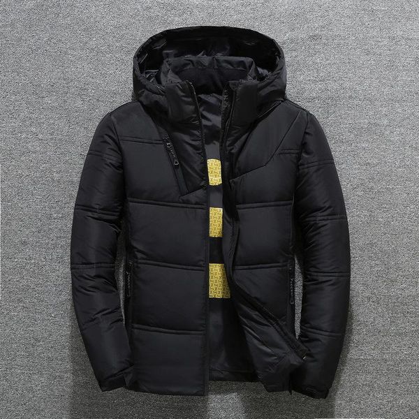 

men's down & parkas 2021 winter jacket white duck coat removable hat hood thicken warm waterproof zipper parka outwear chaqueta, Black