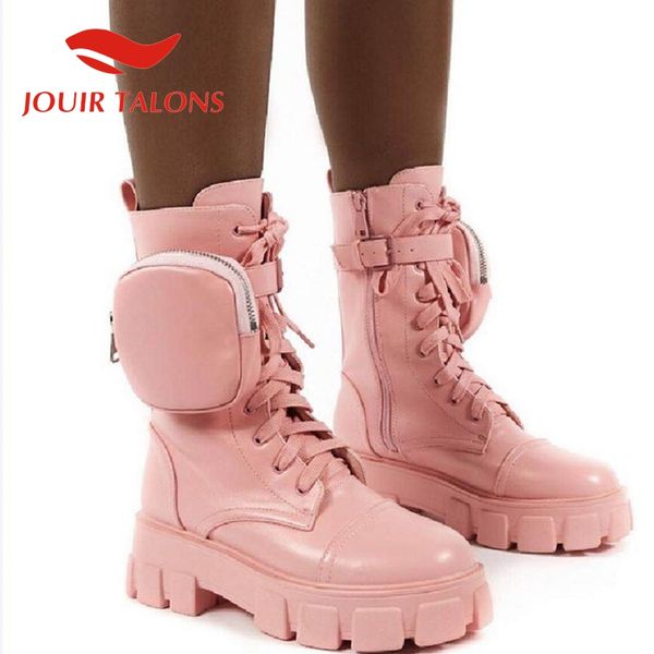

jouir talons large size 35-43 flat platform lace-up buckle straps solid autumn winter female ankle boots, Black
