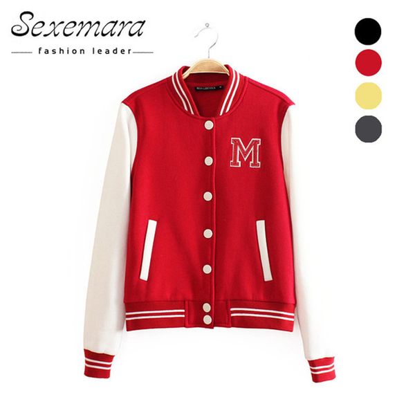 

m classical bomber ladies jacket women coat female autumn casual cardigan team patchwork baseball o-neck bolero 201112, Black;brown