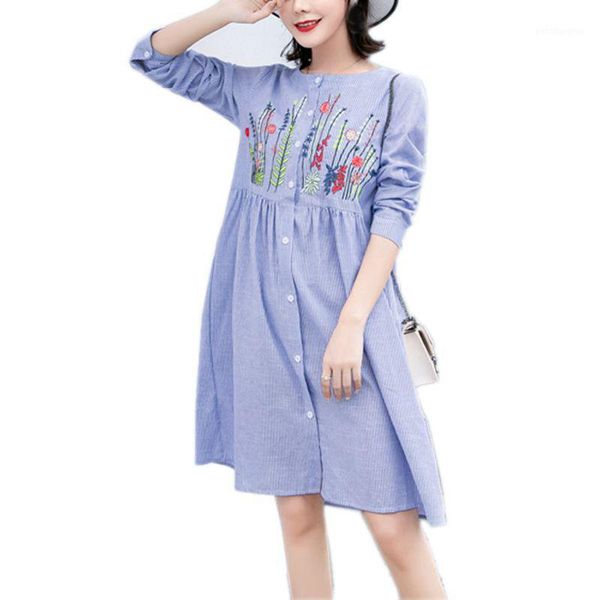 

maternity dresses for women clothes vestidos pregnant woman dress plus size striped embroidered pregnancy dress1, White