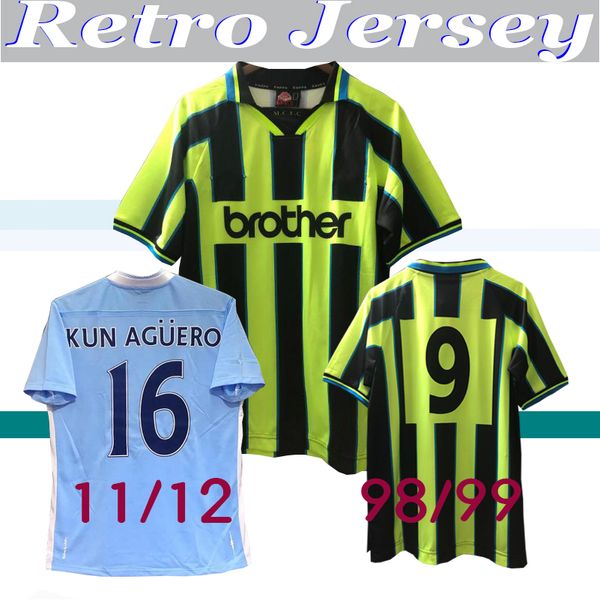 

man 1998 1999 city wembley retro soccer jersey clough 98 99 11/12 allsopp wright jobson classic vintage football shirts thailand, Black;yellow