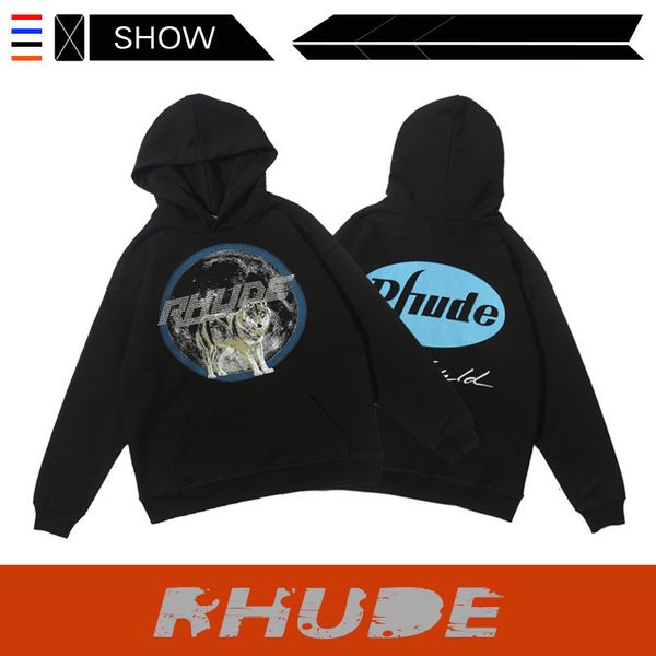

rhude x maxfield la limited wolf print drill hoodie rhude hoodie, Black