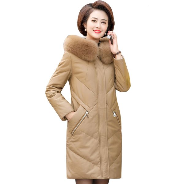 

new women long jacket parka pu leather coat cotton-padded jacket fashion fur collar thick waterproof warm parkas outwear, Black