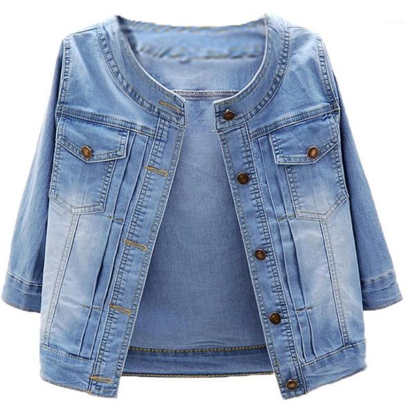 

women's jackets spring autumn o-neck denim jacket women slim three quarter sleeve short jeans coat1, Black;brown