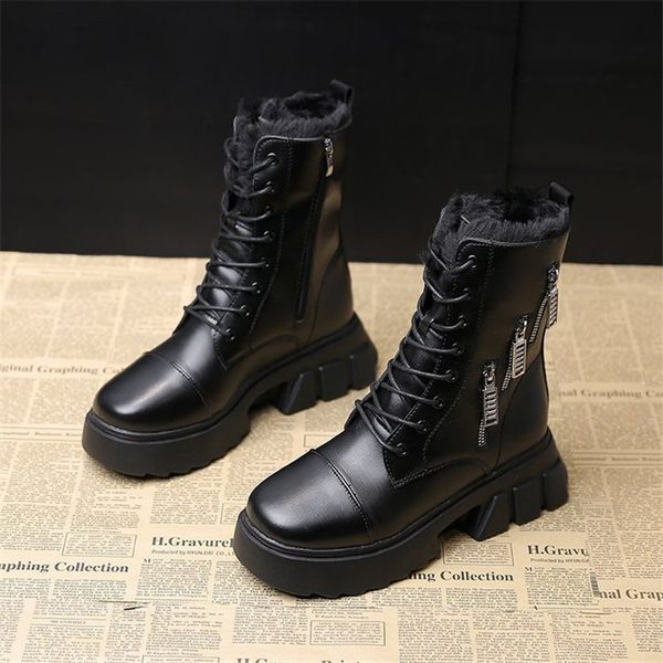 

2021 new feminine eight centimeters increased internal boots leather of plutonium shoes high heels fashion winter snowboots s5gs, Black