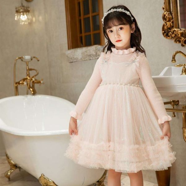 

mh autumn and winter children's sequined girls' princs skirt stitched woolen drs, Red;yellow